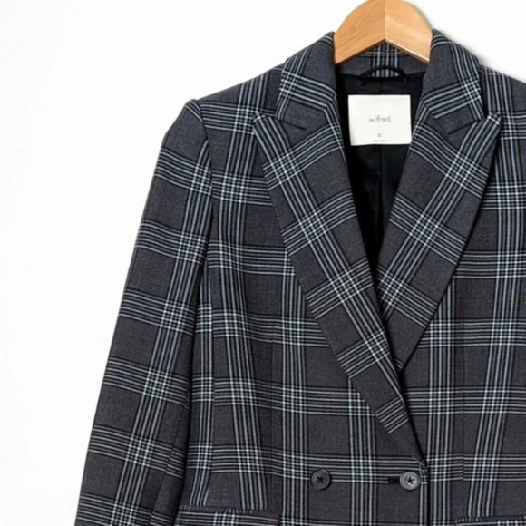 NEW WILFRED Margaux Blazer Plaid Grey Double Breasted  00 XXS Aritzia - Picture 5 of 10
